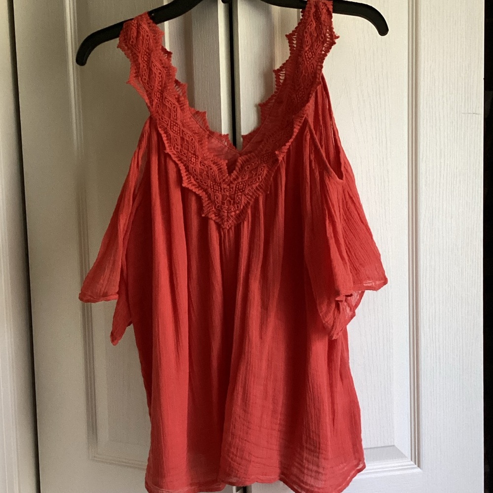 Love Sam Red Lace Trim Blouse
